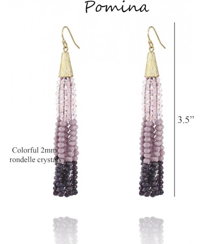 Tri Color Rondelle Crystal Beaded Long Tassel Earrings Colorful Fashion Statement Earrings for Women Lavender $10.08 Earrings