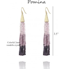 Tri Color Rondelle Crystal Beaded Long Tassel Earrings Colorful Fashion Statement Earrings for Women Lavender $10.08 Earrings