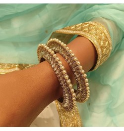 Indian Style Bollywood Traditional Gold Tone Faux Pearl Wedding Bracelet Bangle Set Jewelry 2-4 Style 2 (Set of 2 Pcs) $15.87...