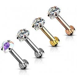 16 Gauge Heart CZ Prong Set Top Internally Threaded Micro Base 316L Surgical Steel Labret, Flat Back Studs For Lip, Chin, Nos...