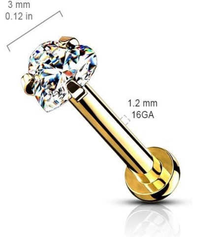 16 Gauge Heart CZ Prong Set Top Internally Threaded Micro Base 316L Surgical Steel Labret, Flat Back Studs For Lip, Chin, Nos...