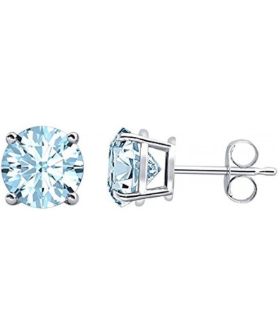 Round Cut Created Aquamarine 925 Sterling Silver Fashion Prong Setting Stud Earrings Great Gift for Any Occasion For Womens G...