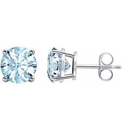 Round Cut Created Aquamarine 925 Sterling Silver Fashion Prong Setting Stud Earrings Great Gift for Any Occasion For Womens G...