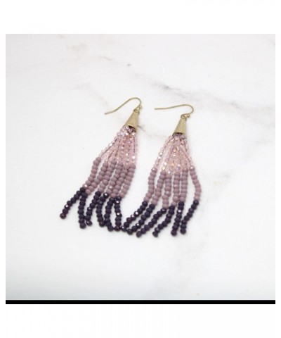 Tri Color Rondelle Crystal Beaded Long Tassel Earrings Colorful Fashion Statement Earrings for Women Lavender $10.08 Earrings