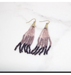 Tri Color Rondelle Crystal Beaded Long Tassel Earrings Colorful Fashion Statement Earrings for Women Lavender $10.08 Earrings