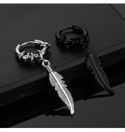 316 Punk Stainless Steel Huggie Hoop Dangle Earrings 14mm Hip Hop Drop Earring Vintage Six-pointed Star Feather Triangles Jew...