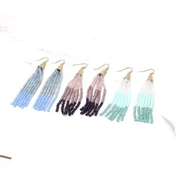 Tri Color Rondelle Crystal Beaded Long Tassel Earrings Colorful Fashion Statement Earrings for Women Lavender $10.08 Earrings