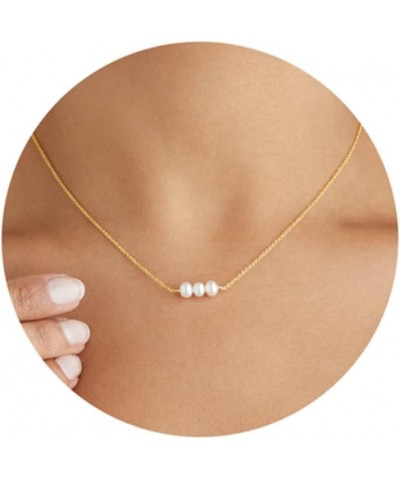 Pearl Necklaces for Women, Dainty Gold Necklace 14k Gold Plated Single Pearl Necklace Simple Pearl Choker Necklaces for Women...