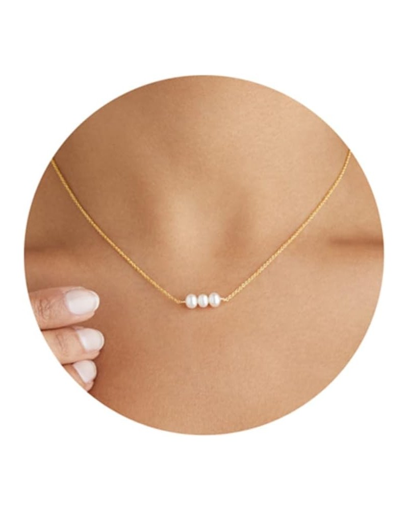 Pearl Necklaces for Women, Dainty Gold Necklace 14k Gold Plated Single Pearl Necklace Simple Pearl Choker Necklaces for Women...