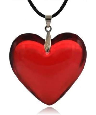 Red Heart Translucent Large Peach Heart Necklace Black Leather Rope Y2k Necklace Women'S Jewelry $5.00 Necklaces