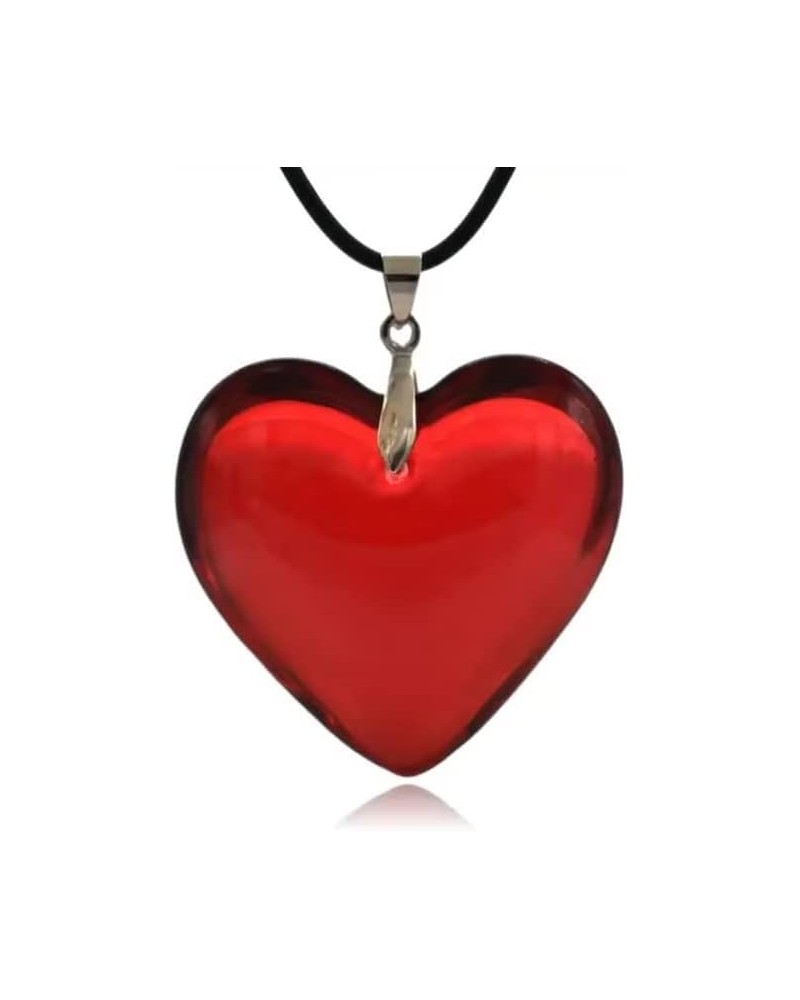 Red Heart Translucent Large Peach Heart Necklace Black Leather Rope Y2k Necklace Women'S Jewelry $5.00 Necklaces