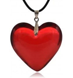 Red Heart Translucent Large Peach Heart Necklace Black Leather Rope Y2k Necklace Women'S Jewelry $5.00 Necklaces