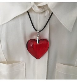 Red Heart Translucent Large Peach Heart Necklace Black Leather Rope Y2k Necklace Women'S Jewelry $5.00 Necklaces