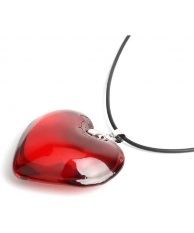 Red Heart Translucent Large Peach Heart Necklace Black Leather Rope Y2k Necklace Women'S Jewelry $5.00 Necklaces