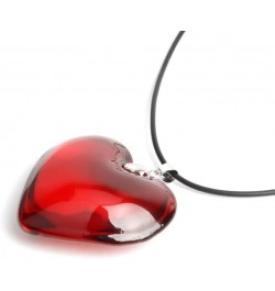 Red Heart Translucent Large Peach Heart Necklace Black Leather Rope Y2k Necklace Women'S Jewelry $5.00 Necklaces