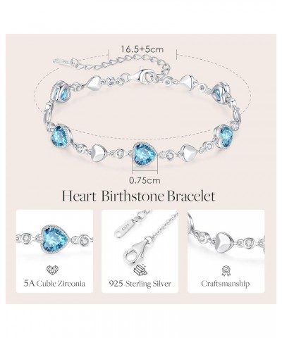 925 Sterling Silver Birthstone Bracelets for Women, Five Love Heart Link Charm Bracelet Valentines Day Gift for Her, Birthday...