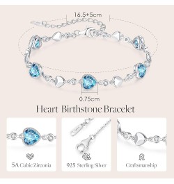 925 Sterling Silver Birthstone Bracelets for Women, Five Love Heart Link Charm Bracelet Valentines Day Gift for Her, Birthday...