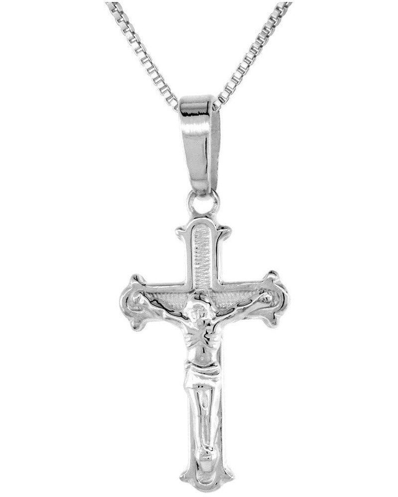 7/8 inch Sterling Silver Small Crucifix Necklace for Women and Men Solid Back Flawless High Polished Finish 0.8mm Box_Chain 2...