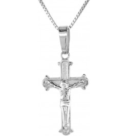 7/8 inch Sterling Silver Small Crucifix Necklace for Women and Men Solid Back Flawless High Polished Finish 0.8mm Box_Chain 2...