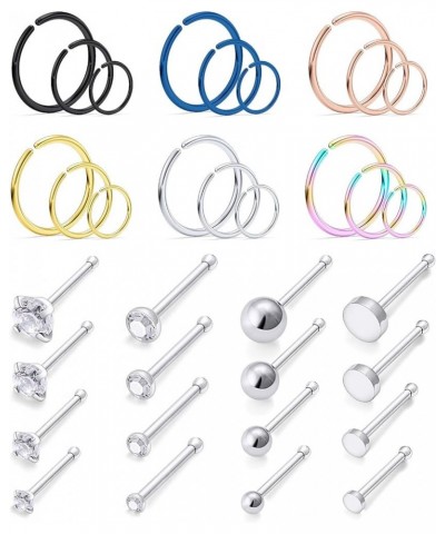 20G Nose Rings for Women Stainless Steel Bone L Shaped Nose Studs Screw Nose Rings CZ Nose Ring Hoop Nose Rings Studs Hoop Pi...