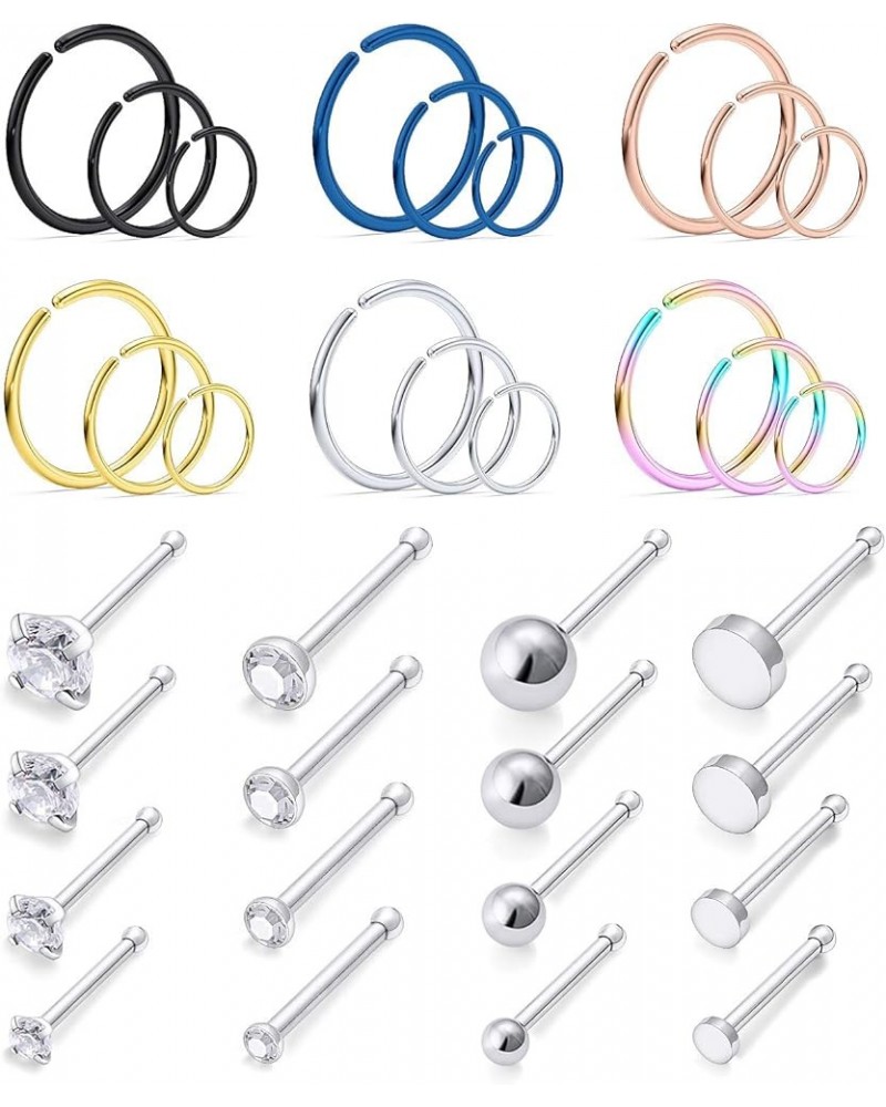 20G Nose Rings for Women Stainless Steel Bone L Shaped Nose Studs Screw Nose Rings CZ Nose Ring Hoop Nose Rings Studs Hoop Pi...