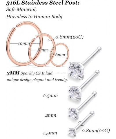 20G Nose Rings for Women Stainless Steel Bone L Shaped Nose Studs Screw Nose Rings CZ Nose Ring Hoop Nose Rings Studs Hoop Pi...