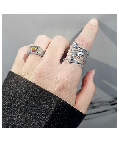 Chunky Band Rings for Women Adjustable Open Gold Silver Rings Thick Gold Statement Rings Simple Stackable Rings for Women Wed...