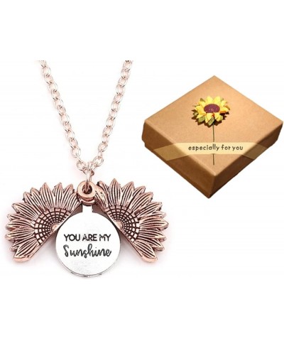 You Are My Sunshine Necklace Sunflower with Hidden Charm Inside in Sunflower Gift Box Rose Gold $11.26 Necklaces