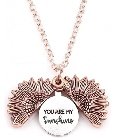 You Are My Sunshine Necklace Sunflower with Hidden Charm Inside in Sunflower Gift Box Rose Gold $11.26 Necklaces