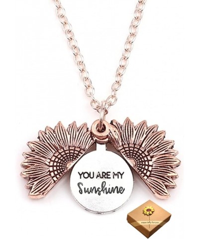 You Are My Sunshine Necklace Sunflower with Hidden Charm Inside in Sunflower Gift Box Rose Gold $11.26 Necklaces