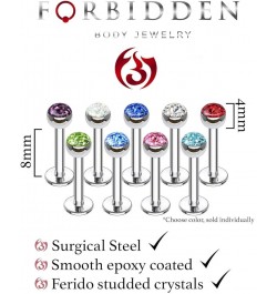 16g 8mm Surgical Steel Ferido Crystal 4mm Top Cartilage & Labret Stud (Choose Color) Purple $7.64 Body Jewelry