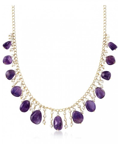 Cultured Pearl and 100.00 ct. t.w. Amethyst Drop Necklace in 18kt Gold Over Sterling. 18 inches $36.40 Necklaces