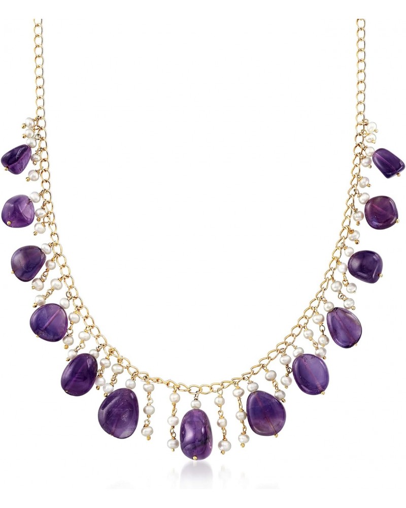 Cultured Pearl and 100.00 ct. t.w. Amethyst Drop Necklace in 18kt Gold Over Sterling. 18 inches $36.40 Necklaces