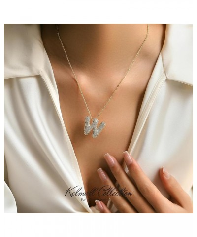 Women's Diamond Balloon Initial Pendant, Zircon Letter Name Bubble Alphabet Necklace Valentine Birthday Gift for Her W-Gold $...