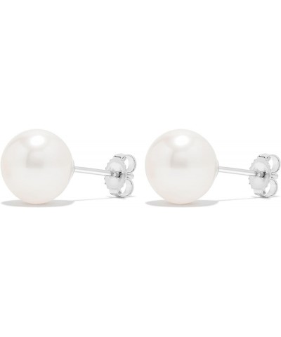 14K Gold AAAA Round White Freshwater Cultured Pearl Classic Bridal Stud Earrings - Choice of Pearl Size White Gold 6.0-6.5 mm...