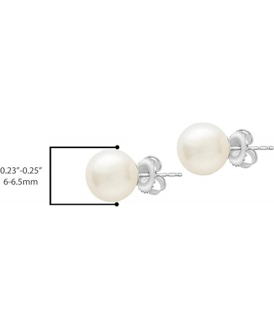 14K Gold AAAA Round White Freshwater Cultured Pearl Classic Bridal Stud Earrings - Choice of Pearl Size White Gold 6.0-6.5 mm...