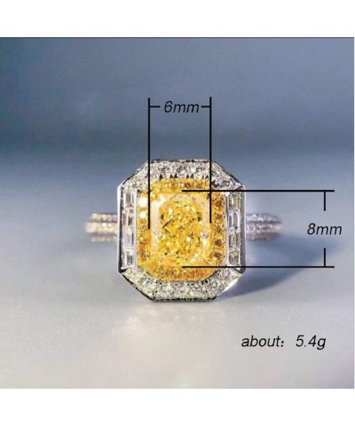 Women 925 Sterling Silver Princess Cut Citrine Ring Cushion Cut Cubic Zirconia CZ Statement Halo Engagement Ring Wedding Jewe...