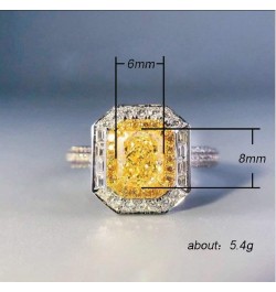 Women 925 Sterling Silver Princess Cut Citrine Ring Cushion Cut Cubic Zirconia CZ Statement Halo Engagement Ring Wedding Jewe...