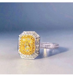 Women 925 Sterling Silver Princess Cut Citrine Ring Cushion Cut Cubic Zirconia CZ Statement Halo Engagement Ring Wedding Jewe...