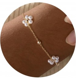 Pearl Bracelet, 14K Gold Plated Pearl Bracelets for Women Daisy Pearl Flower Gold Beaded Station Pearl Bracelets 22-Pearl Flo...