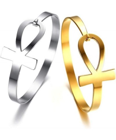 Stainless Steel Egyptian Ankh Cross Key of Life Open Cuff Bangle Bracelet for Women 01.Gold Plated&Silver-tone $9.71 Bracelets