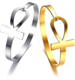 Stainless Steel Egyptian Ankh Cross Key of Life Open Cuff Bangle Bracelet for Women 01.Gold Plated&Silver-tone $9.71 Bracelets