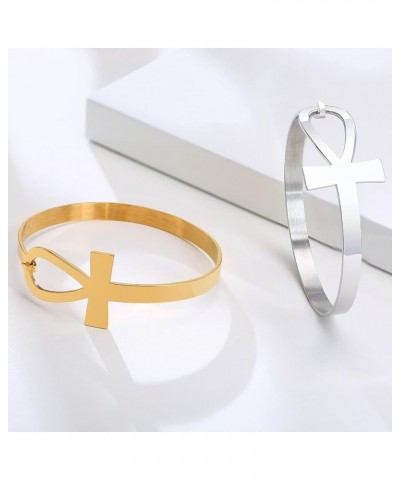 Stainless Steel Egyptian Ankh Cross Key of Life Open Cuff Bangle Bracelet for Women 01.Gold Plated&Silver-tone $9.71 Bracelets