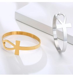 Stainless Steel Egyptian Ankh Cross Key of Life Open Cuff Bangle Bracelet for Women 01.Gold Plated&Silver-tone $9.71 Bracelets