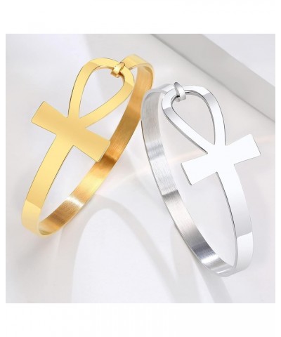 Stainless Steel Egyptian Ankh Cross Key of Life Open Cuff Bangle Bracelet for Women 01.Gold Plated&Silver-tone $9.71 Bracelets