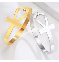 Stainless Steel Egyptian Ankh Cross Key of Life Open Cuff Bangle Bracelet for Women 01.Gold Plated&Silver-tone $9.71 Bracelets