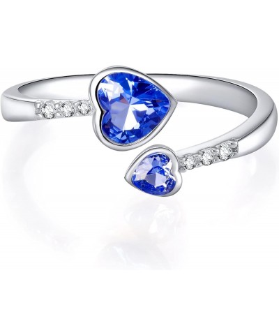 Birthstone Rings for Teen Girls Women 925 Sterling Silver Double Heart Open Adjustable Band Ring 09-September $11.88 Earrings