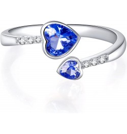 Birthstone Rings for Teen Girls Women 925 Sterling Silver Double Heart Open Adjustable Band Ring 09-September $11.88 Earrings