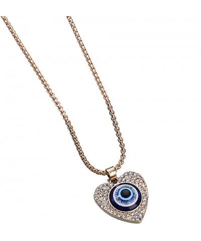 Disc Hamsa Heart Key Evil Eye Pendant Necklace Emo Evil Eye Chain Necklace Crystal Rhinestone Mal De Ojo Key Peach Fatima Pro...