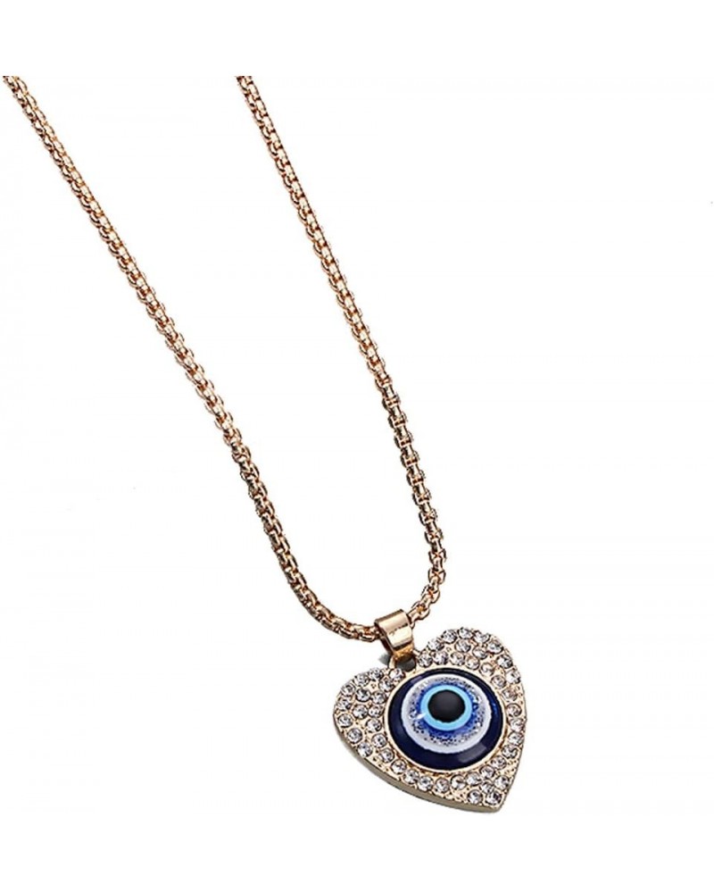 Disc Hamsa Heart Key Evil Eye Pendant Necklace Emo Evil Eye Chain Necklace Crystal Rhinestone Mal De Ojo Key Peach Fatima Pro...